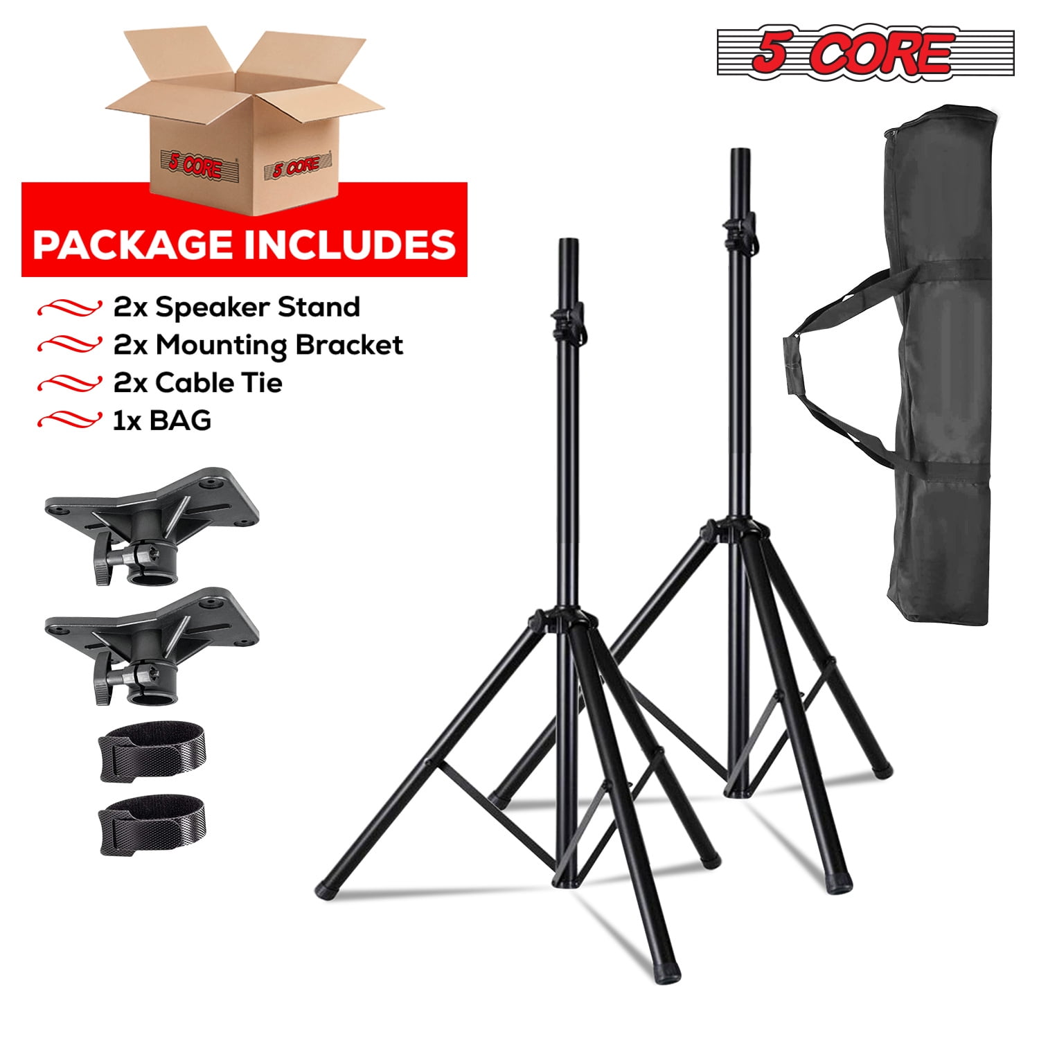 5 Core Speaker Stand Tripod Pair Floor Heavy Duty Adjustable Up to 72 Inch DJ Studio Monitor Stands Pole Mount