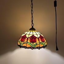 Tiffany Pendant Lights Plug In Stained Glass Red Tulips LED Bulb Included for Dining Room Hotel Restaurant Cafe 12"W*12"D*60"H