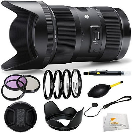 Sigma 210306 18-35mm F1.8 DC HSM Lens for Nikon APS-C DSLRs (Black) + 3 Piece Filter Kit (UV-CPL-FLD) + 4 Piece Macro