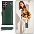 thumbnail image 4 of Mantto Crossbody Case for Galaxy S22 Ultra, Wallet Credit Card Kickstand Holder Shoulder Strap Zipper Pocket Premium PU Leather Case For Samsung Galaxy S22 Ultra, Green, 4 of 10
