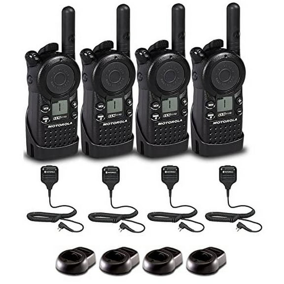 4 x Motorola CLS1110 UHF 1W 1-Channel 2-Way Radio (CLS1110)   4 x HKLN4606 Remote Speaker Mic - 4 Pack with Mic Bundle