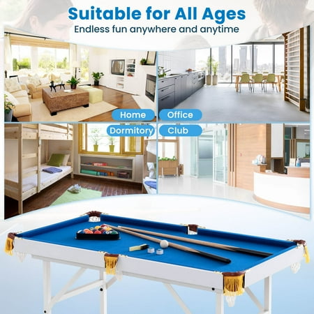 Costway 47'' Folding Billiard Table Pool Game Table for Kids w/ Cues & Chalk & Brush Blue - Blue