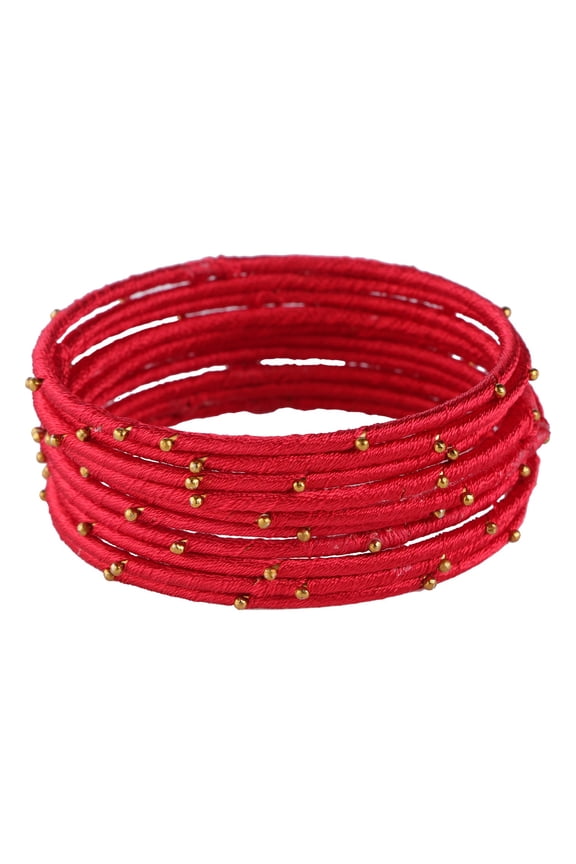 Fashion Jewelry Indian Bollywood Beaded Red Silk Thread Wedding Bridal Bracelet Bangle Set