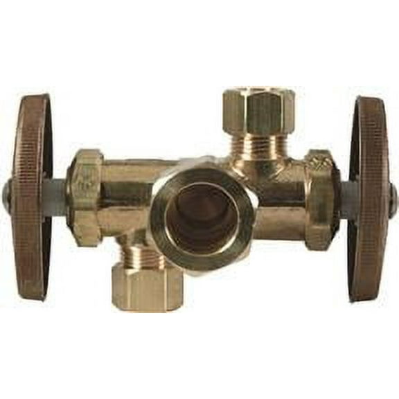 Dual Outlet, Dual Shut-Off Stop-Compression Inlet Rough Brass