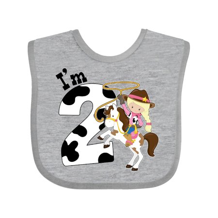 

Inktastic I m Two-cowgirl riding horse birthday Gift Baby Girl Bib