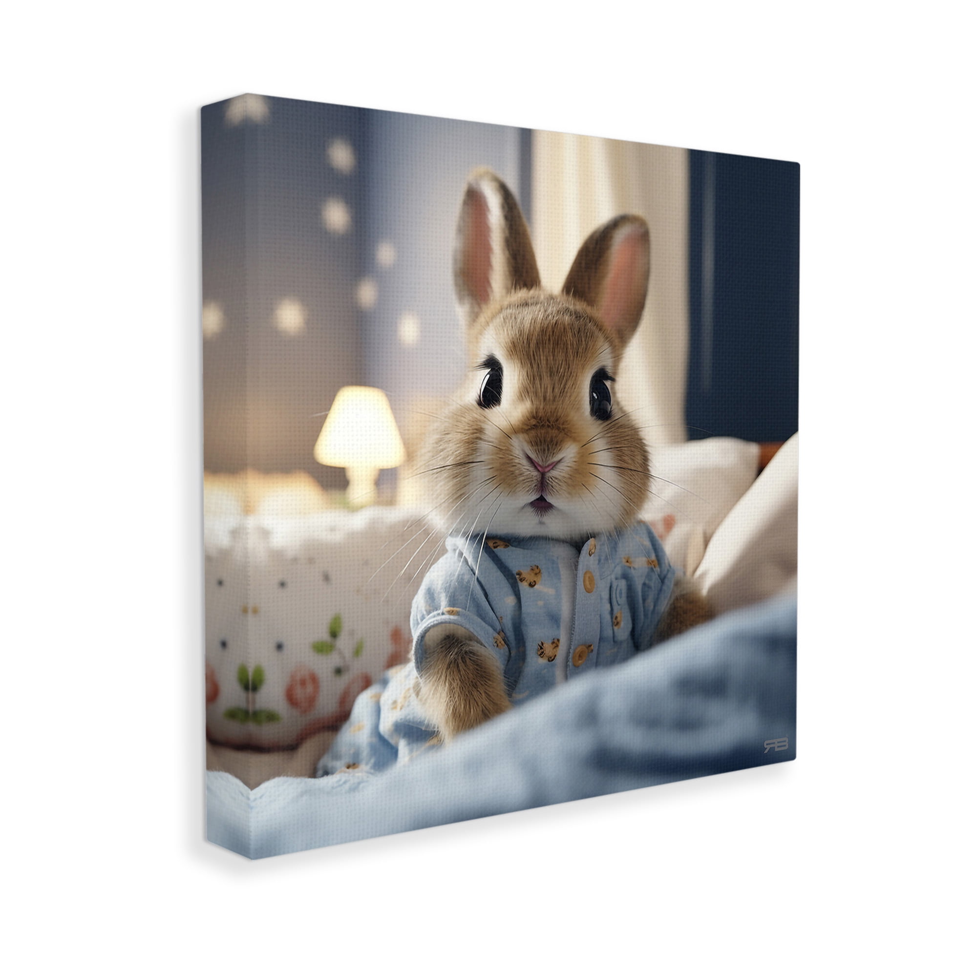 Stupell Industries Bunny in Pajamas Animals & Insects Painting Gallery Wrapped Canvas Art Print Wall Art, 30 x 30