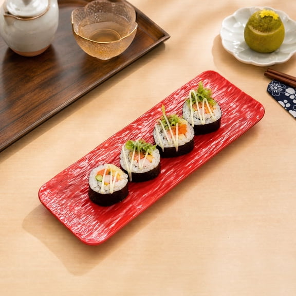 Japanese Style Rectangular Sushi Platter, Dishwasher Safe Serving Tray for Appetizers, Fruit Cakes and Desserts
