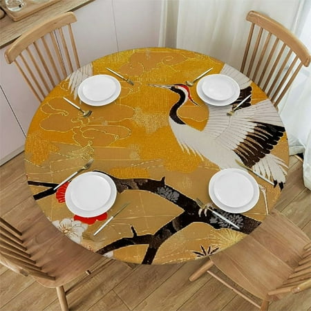 

Palnkart Cranes Tree Red Berries Round Table Cover Stain Resistant Washable Indoor Outdoor Tablecloth Kitchen Dining Wedding Parties Waterproof Fabric 100% Polyester 31-35