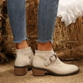 thumbnail image 6 of Viluyesy Womens Ankle Boots, Wide Calf Pointed Toe Faux Leather Fashion Buckle Booties Beige, 6 of 9