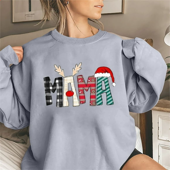 Tetras Womens Sweatshirt Fall,Women's Round Neck Christmas Printed Color Fashion Top,Long Sleeve Top Sweatshirts