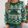 thumbnail image 1 of Suéter de cuello redondo para mujer, estampado navideño, cuello redondo, manga larga, suéter de punto, blusa para mujer, blusa de poliéster, 1 of 7