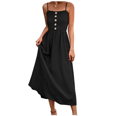 

Dresses for Women Sexy Dresses for Women Women Summer Suspender Sling Dress Button Plain Casual Long Dress Savings Clearance Sundresses for Women Mother of The Bride Dresses for Wedding Black S