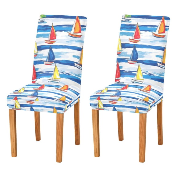 Yayeee 2 Pack Dining Chair Covers Stretch Parson Chairs Slipcovers Seat Protector, Orange Sailboats
