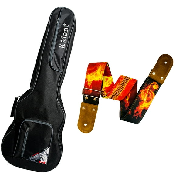 PAQUETE Estuche para guitarra clásica, Funda para guitarra, Gig bag , guitar case para trasporte y protección, color negro bordes grises + Tahali strap correa guitarra Kidam  GUITAR FIRE