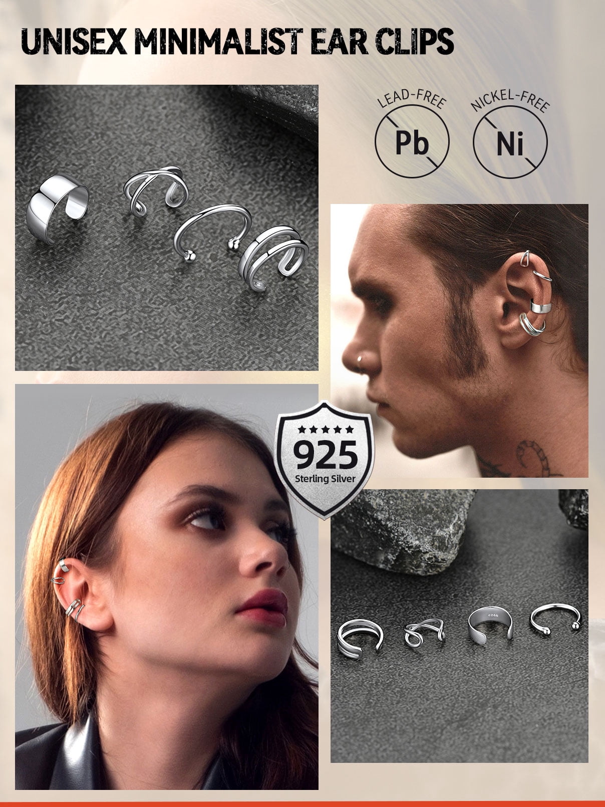 FaithHeart 4 Pcs Helix Ear Cuff Set for Women Non Pierced 925 Sterling Silver Earrings Dainty Criss Cross Double Lines Adjustable Minimalist Ear Clips Jewelry Gift for Mom Mothers Day