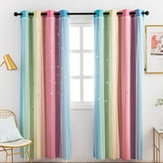 Anjee Blackout Curtains Set of 2 for Girls Bedroom 95 inches Long Rainbow Curtains,Grommets Top Window Drapes with Sheer