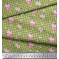 thumbnail image 2 of Soimoi Green polyester Crepe Fabric Pink Flower & Check Print Fabric by The Yard 42 Inch Wide, 2 of 3
