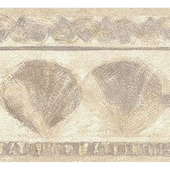 Concord Wallcoverings Wallpaper Border Nautical Pattern Marine Conch Seashells for Bedroom Bathroom, Beige Brown Grey White, 4.5 Inches by 15 Feet CH105260