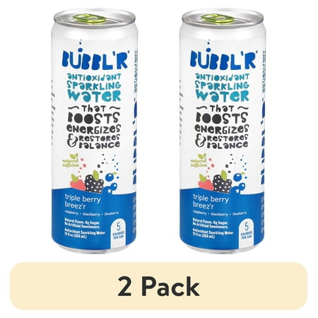 (2 pack) BUBBL'R Antioxidant Sparkling Water, triple berry breez'r, 12 fl oz Can