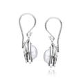 thumbnail image 3 of 925 Sterling Silver Stud Earrings With A Fresh Water White Pearl, Wire Wrapped Bezel, Antique finish Lever Back, Hypoallergenic, Nickel & Lead-free, Gift for Her, Artisan Handcrafted Designer, 3 of 7