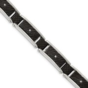 Chisel Stainless Steel Polished and Textured Black IP-plated with CZ and Black Carbon Fiber Inlay Link Bracelet - 8.75"