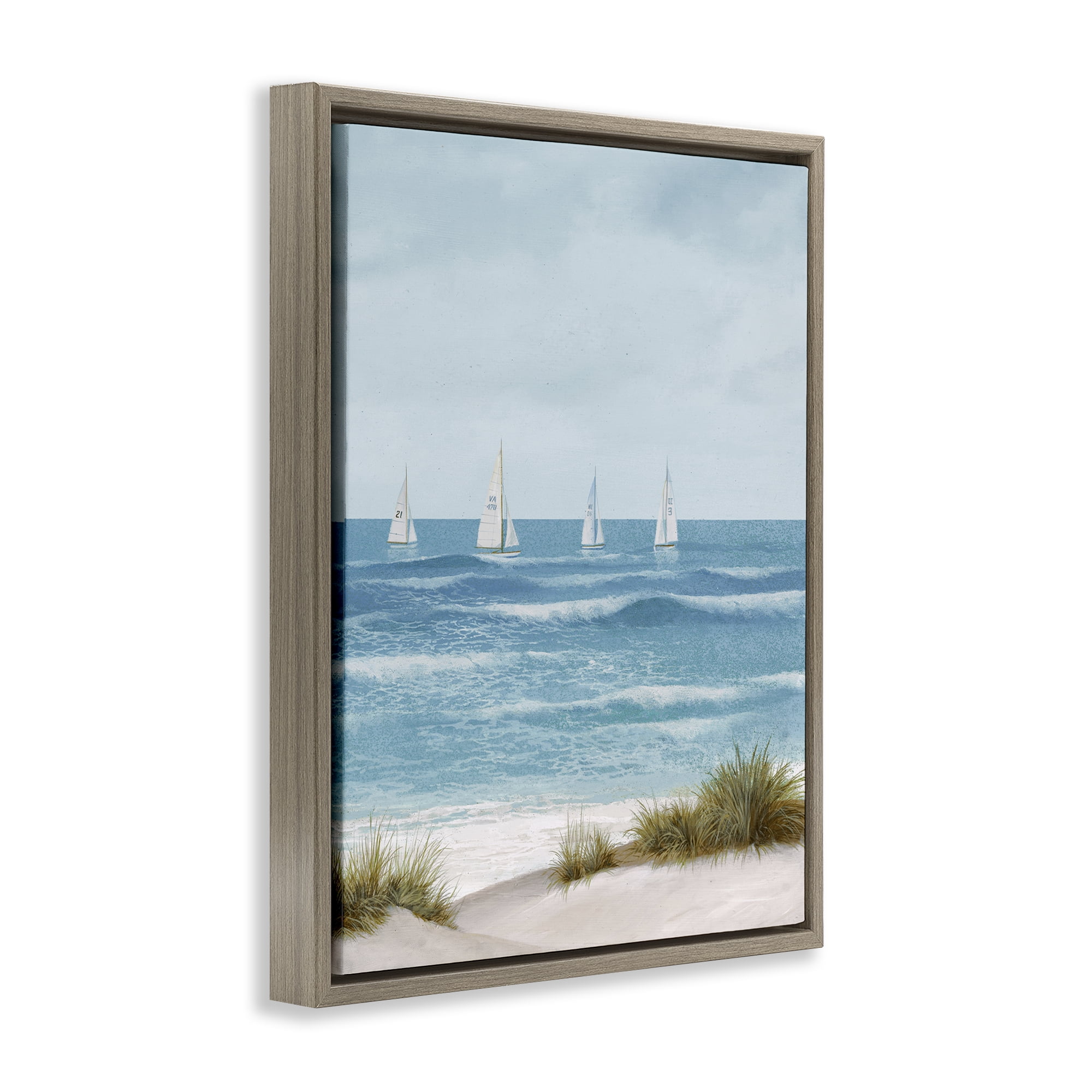 Stupell Industries Boats Sailing Away Brown Framed Floater Canvas Wall Art, design by Lorenzo Collective