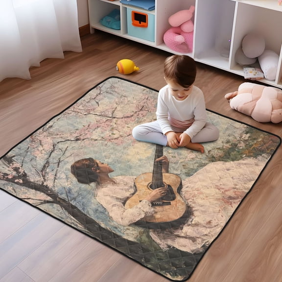 WOBOGO Season Of Cherry Blossoms Baby Playmats Extra Large Waterproof Rollable Activity Pads for Toddlers 50Ă—50inch