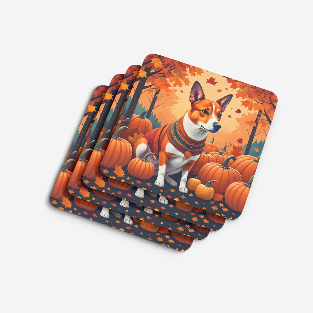 Red Basenji Fall Foam Coaster Set of 4 3.5 in x 3.5 in