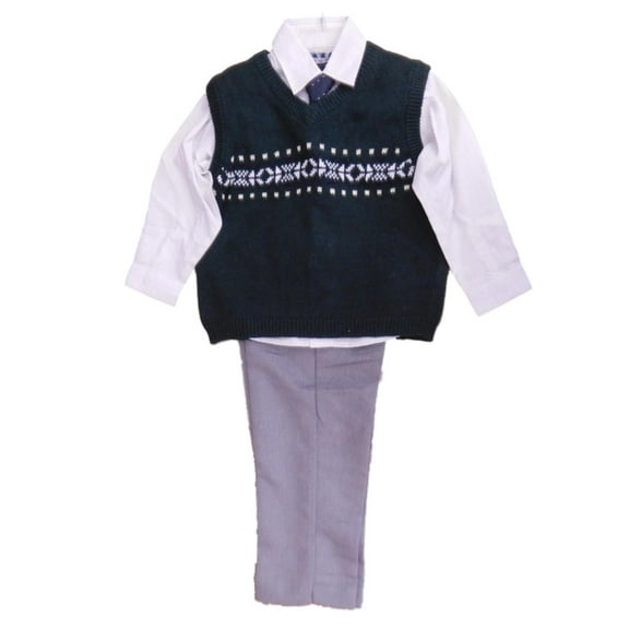 Boys 4-Piece Dress Up Outfit Sweater Vest, Tie, Shirt & Pants Set