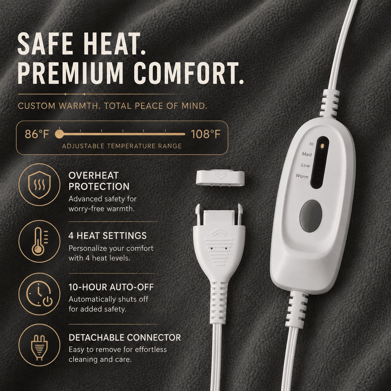 SUNNY HEAT Electric Heated Blanket, 72'' x 84'', Comfortable Polar Fleece, Light Grey