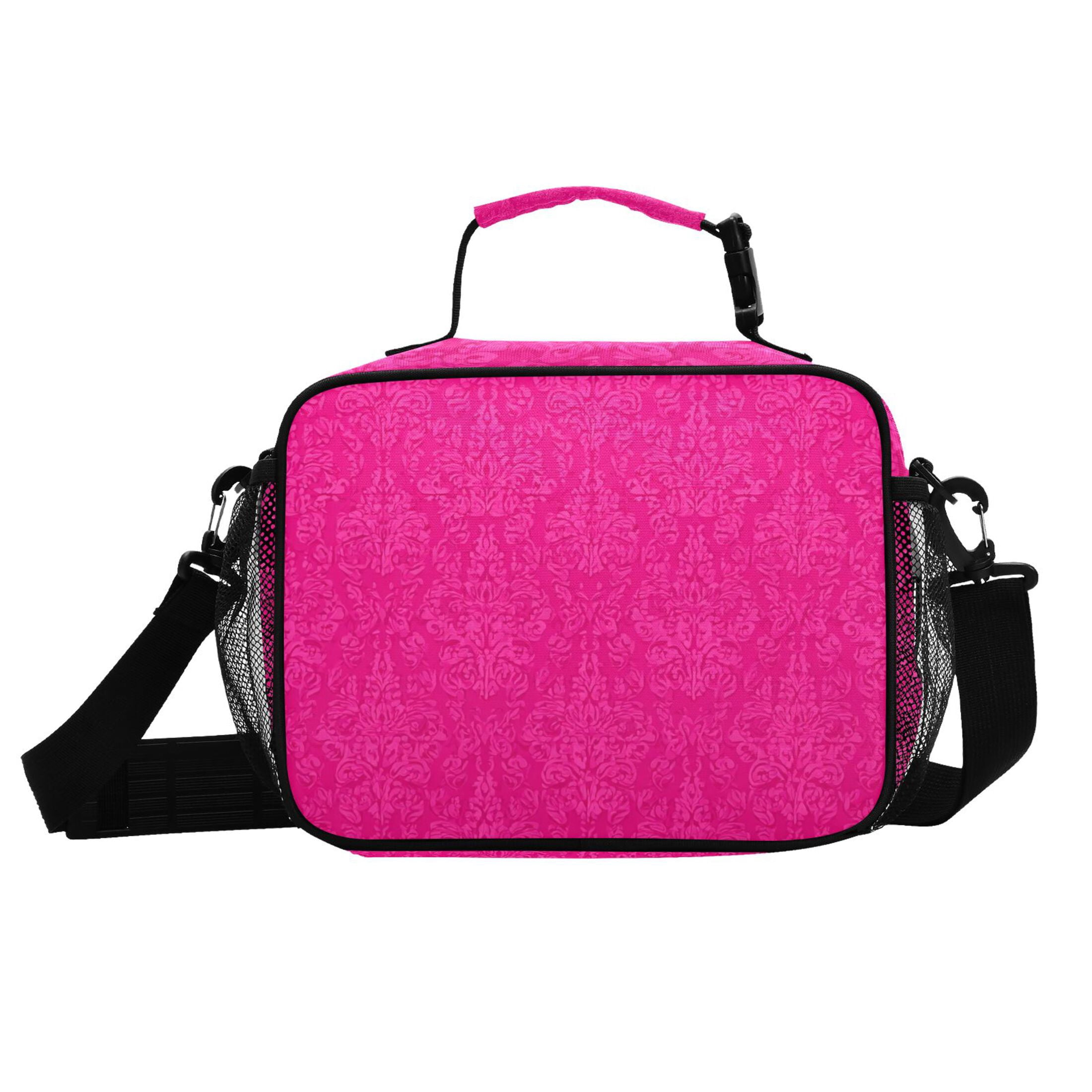Hot Pink Flower Patterns Insulated Lunch Bag Portable Cooler Bag Mommy Bag Large Capacity 6L