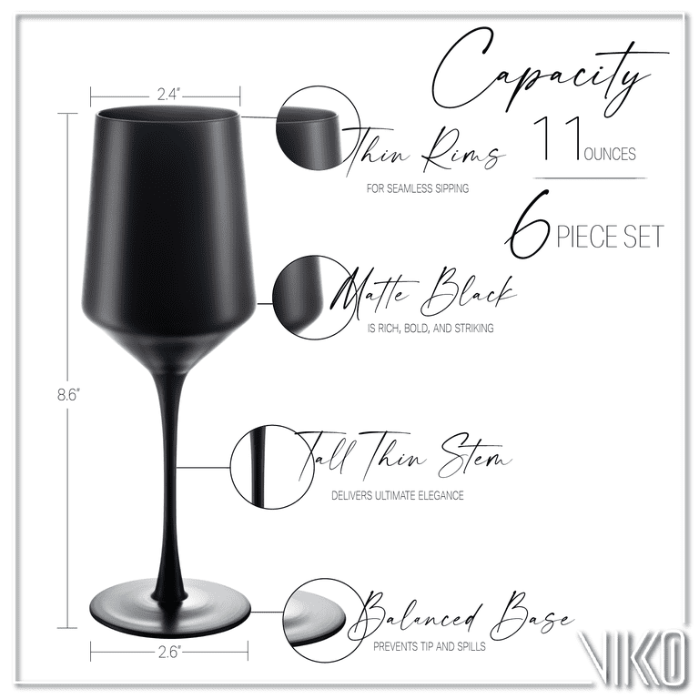 Vikko Dcor Matte Black Wine Glasses | Handblown, Thin & Elegant  11oz,  Set of 6, Dishwasher Safe - Walmart.com