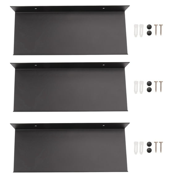 3X Metal Wall Shelves, Black Floating Shelves,Bathroom Racks, Wall Display Shelves,Wall Mounted Kitchen Spice Racks 30cm