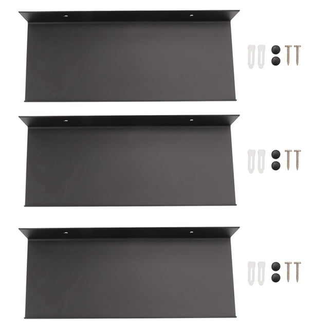 3X Metal Wall Shelves, Black Floating Shelves,Bathroom Racks, Wall Display Shelves,Wall Mounted Kitchen Spice Racks 30cm