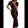thumbnail image 2 of Vestido Midi Informal de Punto Acanalado, Cuello en V y Corta para Mujer, Otoño 2025, Ajustado, para Invierno Marrón M, 2 of 8