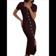 thumbnail image 2 of Vestido Midi Informal de Punto Acanalado, Cuello en V y Corta para Mujer, Otoño 2025, Ajustado, para Invierno Marrón L, 2 of 8