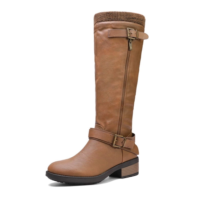Botas DREAM PAIRS Altas hasta la Rodilla con Pantorrilla Ancha y Tacón Bajo Camel
