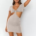 thumbnail image 4 of RXIRUCGD Robe d'Été pour Femmes Robe Unie à Manches Courtes Beige, 4 of 8