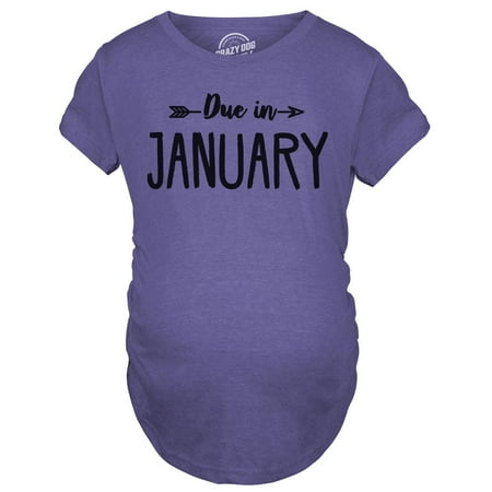 

Maternity Due In January Funny T shirts Pregnant Shirts Announce Pregnancy Month Shirt (Heather Purple) - XL