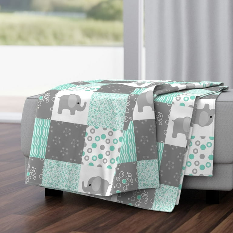  Spoonflower Fabric - Teal Elephant Quilt Mint