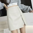 thumbnail image 5 of Riforla Women's Pure Colored Short Skirt Skirt Tight Leather Skirt Slit Miniskirt Skirts for Women Beige M, 5 of 5