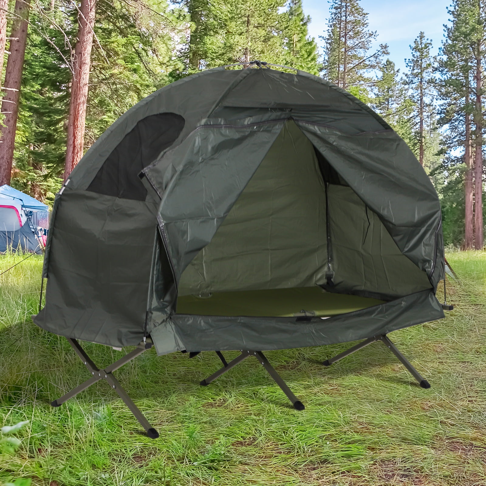 Outsunny Camping Tent Cot, Single Person Folding Cot Combo, Off-Ground Tent, Covered Outdoor Bed with Carry Bag for Hiking, Camping