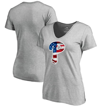 Philadelphia Phillies Fanatics Branded Women's 2019 Stars & Stripes Banner Wave Plus Size V-Neck T-Shirt - Heather