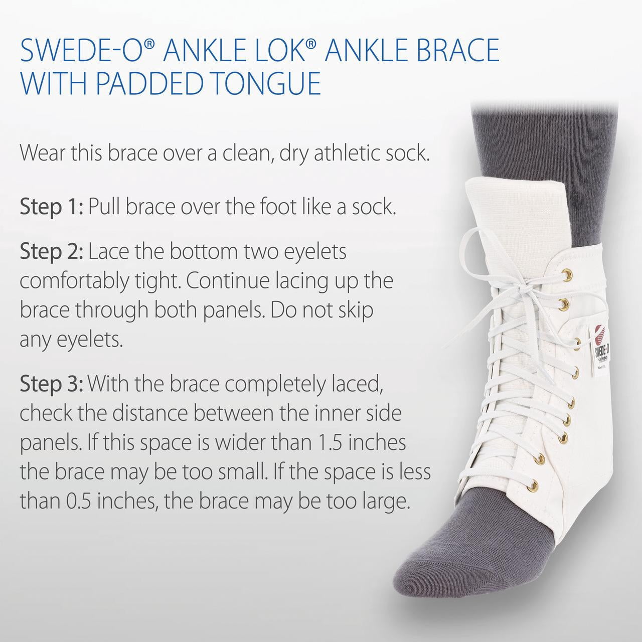 Swede-O Ankle Lok Reinforced Laced Ankle Brace for Sports, Padded Tongue, White, Medium