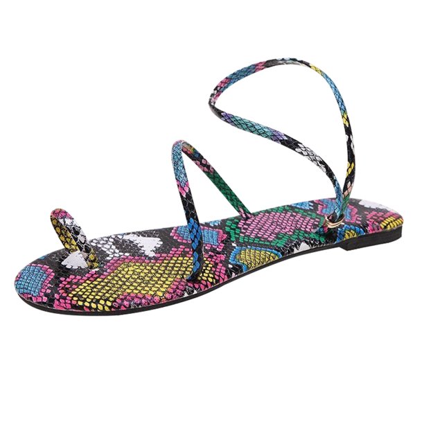 Sandalias planas con tiras y estampado de serpiente de talla