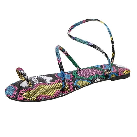 

Sandals for Women Dressy Women s Snake Print Strap Flat Sandals Comfy Platform Casual Sandal Summer Beach Travel Slipper Flip Flops