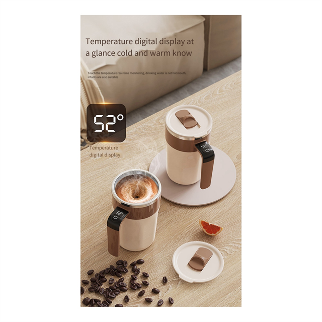 400ML Smart Mixing Cup LED Temperature Display Coffee Cup 316 Stainless Steel Magnetic Temperature Coffee Stirring Mug B,1 * 400ML Smart Mixing Cup,White