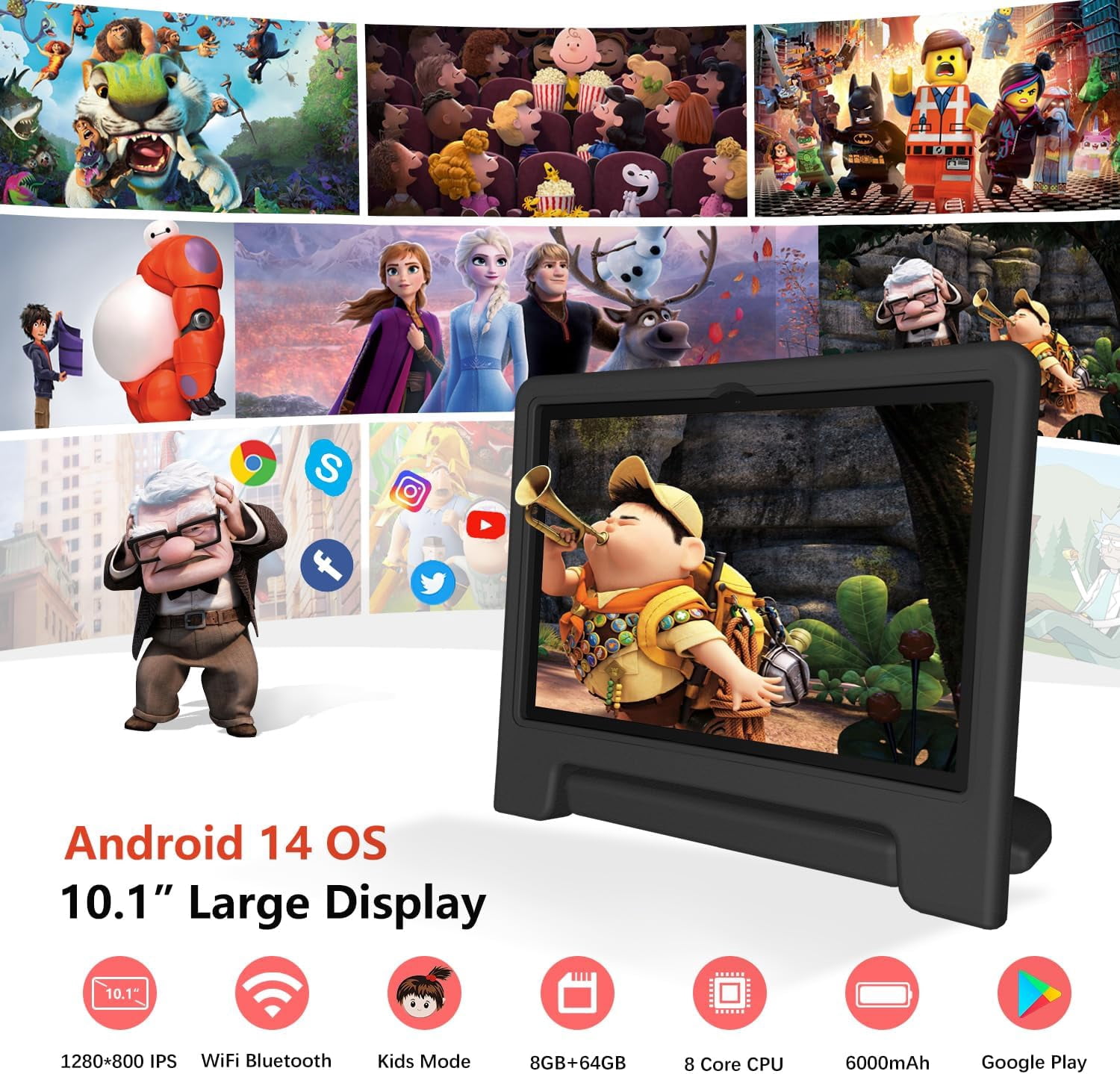 ITDULCET Kids Tablet 10 inch Android 14, 8GB RAM+64GB ROM Toddler Tablet for Children Teen, 2.4G & 5G WiFi, Dual Camera, 10.1'' IPS HD Screen Family Link Parent Control, 2-Year Warranty