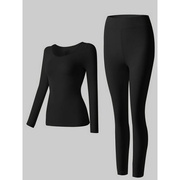 Elegant Choise Women Thermal Underwear Seamless Ultra-Soft High Elastic Base Layer Winter Warm, Black