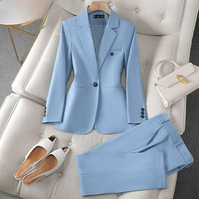 Conjunto formal de pantalón y traje profesional de manga larga para mujer, ropa de trabajo para entrevistas y ventas